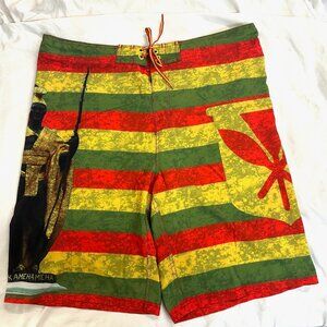 Wailoa Board Shorts Men’s 38 Green Red Yellow Stretch Hawaii